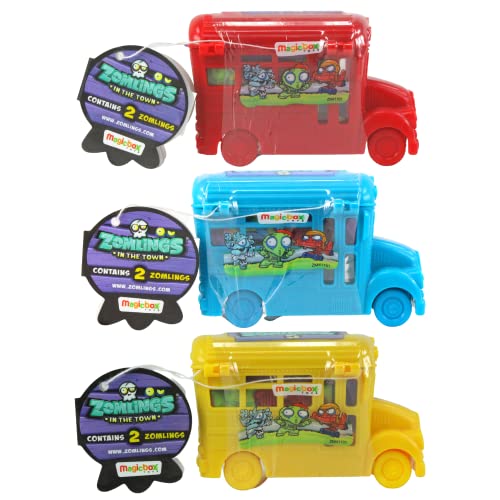 Toptoys2u Bargain Bundles Zomlings In The Town Series 4 Set mit 3 Zom Mobiles - Rot, Blau & Gelb Busse - 2 Zomlings pro Bus - 3 Stück von Toptoys2u Bargain Bundles