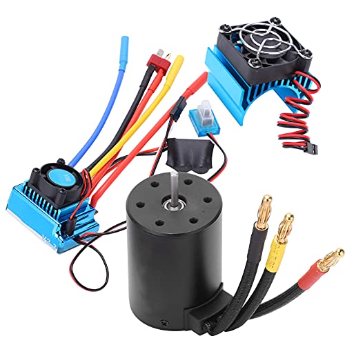 Topyond 3650 2300KV 4-poliger bürstenloser Motor 60A ESC-Kühlkörper-Kombination für 1/10 RC-Auto, 900 W Leistung, Kompatibilität mit Mehreren Batterien, hohe Geschwindigkeit, von Topyond