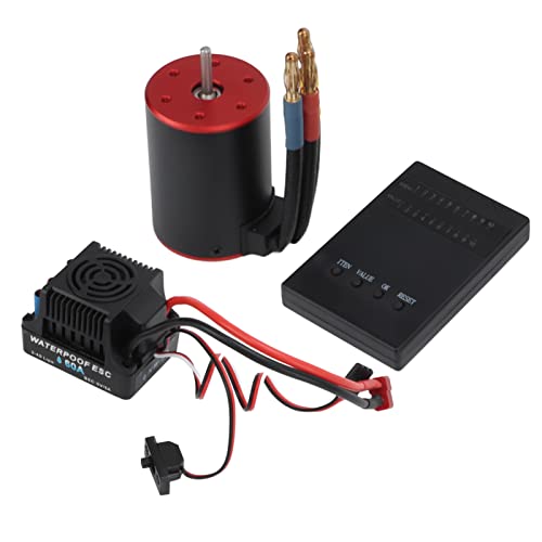 Topyond 3650 3100KV Bürstenloser Motor und 60A ESC-Set, wasserdichter bürstenloser Motor mit ESC-Programmierkarte, hocheffizienter bürstenloser ESC-Motor für 1/8 1/10 RC-Autos und von Topyond