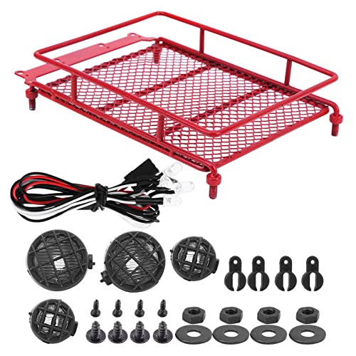 Topyond Dachträger aus Metall, Gepäckträger mit LED-Licht, leichtes Design, RC-Dachträger im Simulationsstil, mehrere Farben erhältlich für MN 1 12 RC Crawler MN90 MN90K (Rot) von Topyond