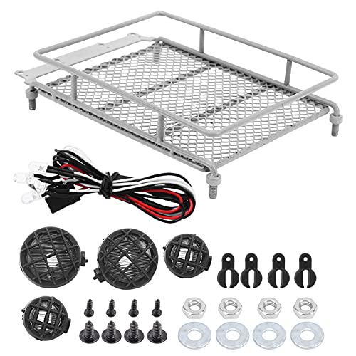 Topyond Dachträger aus Metall, Gepäckträger mit LED-Licht, leichtes Design, RC-Dachträger im Simulationsstil, mehrere Farben erhältlich für MN 1 12 RC Crawler MN90 MN90K (Silber) von Topyond