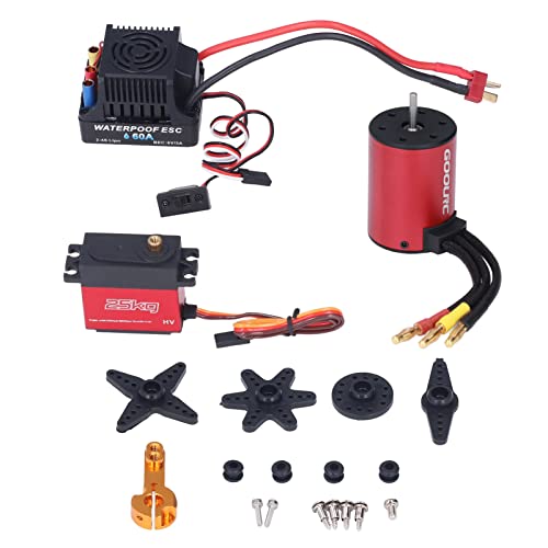 Topyond RC -Motor, S3650 5200KV Wasserschutzbürbler -Motorset mit 60A ESC und 25 kg Metalllenker für 1/10 1/8 RC -Auto, bürstenloser Motor und ESC für Off Road Racing von Topyond