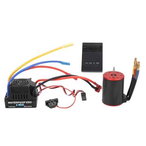 Topyond RC bürstenloser Motor, RC Water Repellent bürstenloser 60A Esc -Kit mit 3650 3100kV Motor -Programmierkarte 4mm Bananenstopfen für 1/8 1/10 RC Car Highperformance von Topyond