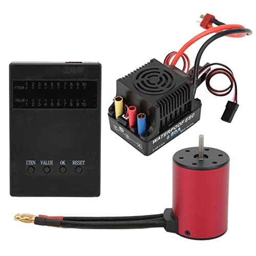 Topyond S3650 3900KV bürstenloser Motorkit mit 60A ESC -Programmkarte für 1/10 RC -Autos, Hochgeschwindigkeitsmotor -ESC -Kombination, einstellbare Bremsung und Rückwärtskraft von Topyond