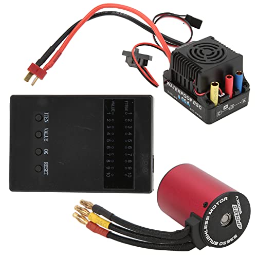 Topyond SS3650 5200KV bürstenloser Motor und 60A ESC -Kombination mit Programmierkarte für 1/10 RC -Autos, erweiterter Strom, anpassbare Leistung, einfache Installation von Topyond