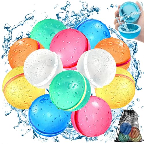 Tosekry 12 Stück Wasserbomben Wiederverwendbar mit Netzbeutel, Wasserbomben Selbstschließend Wasserspielzeug Kinder Outdoor Spielzeug Junge Magic Splashy Balls Pool Spielzeug von Tosekry