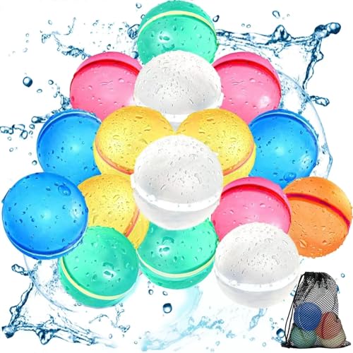 Tosekry 16 Stück Wasserbomben Wiederverwendbar mit Netzbeutel, Wasserbomben Selbstschließend Wasserspielzeug Kinder Outdoor Spielzeug Junge Magic Splashy Balls Pool Spielzeug Garten Draußen von Tosekry