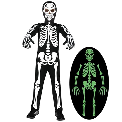 Tosekry Halloween Kostüm Kinder Skelett Kostüm Kinder Leuchtend, Kinder Halloween Kostüm Junge Zombie Kostüm Kinder, die in der Nacht leuchtet (5-6Jahre) von Tosekry