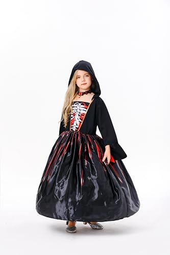 Tosekry Hexenkostüm Kinder Halloween Kostüm Mädchen, Halloween Kostüm Kinder Mädchen Kostüm Hexe Kinder mit Kapuze und Einer Gothic Halskette(12-14 Jahre) von Tosekry