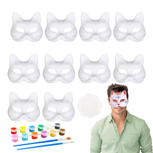 10 Stück DIY Weiße Papier Maske Maskerade Maske Selbermachen Einfarbige Handgemalte Papiermasken für Karneval, Cosplay, Halloween Par, Überstreichbare Papiermasken von Toseky