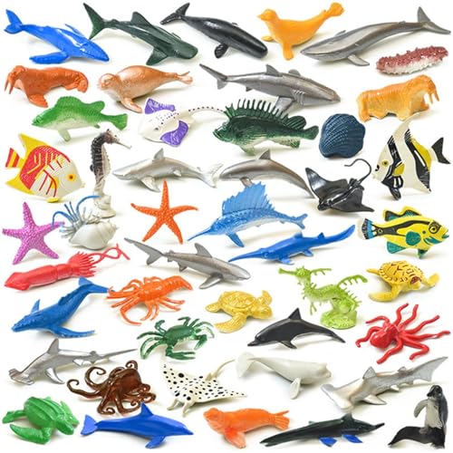 Mini-Spielzeug mit Meerestieren, Spielzeug mit Meerestieren für Kinder, 46 Stück Desktop Mini Ozean Kreatur Figuren Meerestiere, Sammelfiguren, neuartige Fotografie-Requisiten, lehrreich für Klassenzi von Toseky
