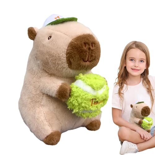 Toseky Capybara Plüsch, Capybara Plüschtier,Süße Plüsch-Tennis-Capybara-Puppe - 25 cm großes Capybara-Plüschtier, lustiges Stofftier mit Tennisball für die Heimdekoration im Wohnzimmer von Toseky