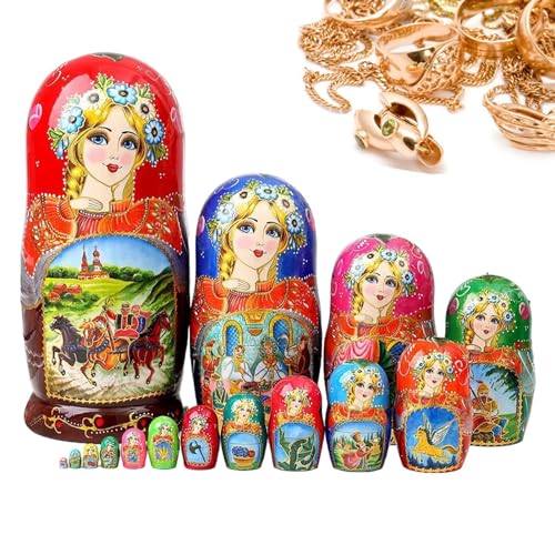 Toseky Russische Stapelpuppen,Russische Nistpuppen | 15 Stück hölzerne Matroschka-Puppe | Stapelbares Nestspielzeug-Set, Feinmotorik-Spielzeug für Kinder, und Mädchen, Heimdekoration von Toseky