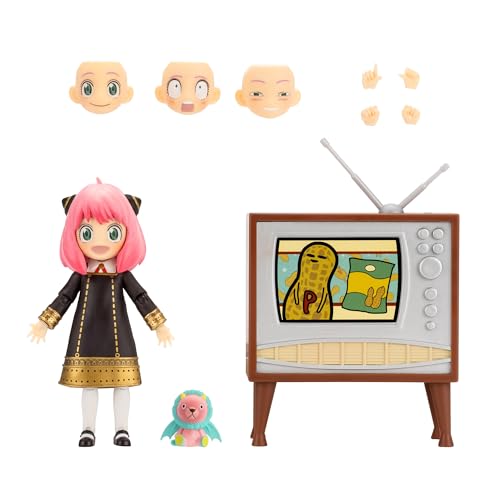 Total Anime Anya Forger – SPYxFAMILY - Figur mit austauschbaren Gesichtern, Ersatzhänden, Teddybär und Fernseher, Figurengröße 16,5 cm von Total Anime