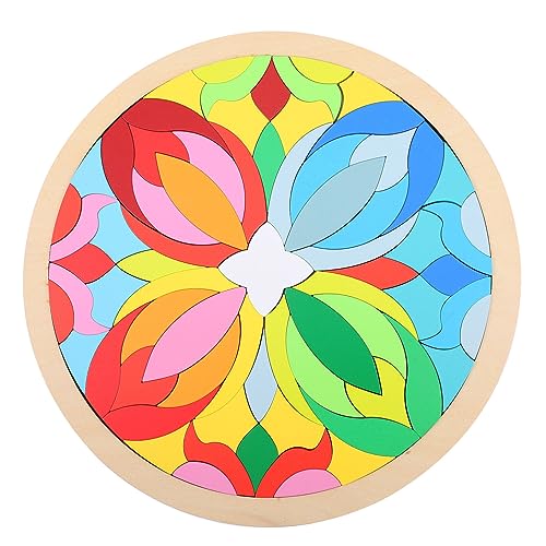 Holzbausteine 1Set Block Puzzle Kinder Lernspielzeug Holzpuzzles Kinder Holzpuzzles Montessori Regenbogen Holzform Puzzles Mandala Holzpuzzles Holzbaustein Spielzeug Baby von Totority