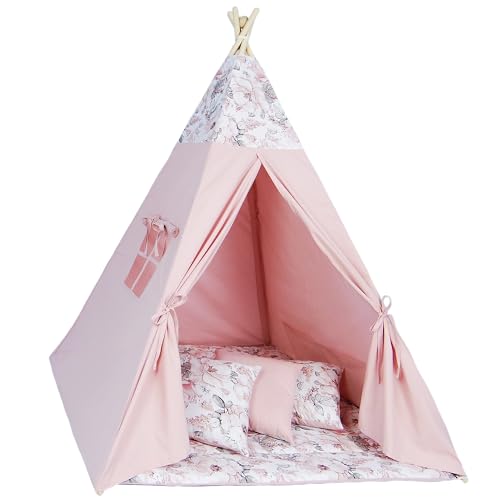 Tipi Zelt für Kinder Spielzelt Tippi Kinderzelt Kinderzimmer Teepee Indianerzelt Outdoor Indoor Modell 4 mit Spielmatte und 3 Kissen von Totsy Baby