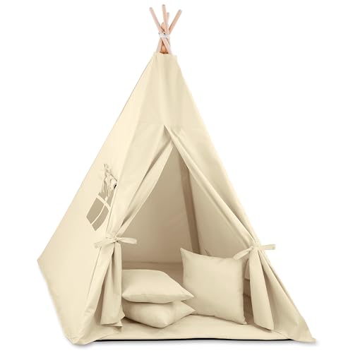 Tipi Zelt für Kinder Spielzelt Tippi Kinderzelt Kinderzimmer Teepee Indianerzelt Outdoor Indoor Modell 8 mit Spielmatte und 3 Kissen von Totsy Baby