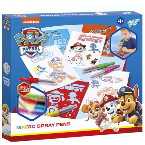 PAW PATROL Farbwechsel Sprühstifte für Kinder – Magisches Malset mit Schablonen – Kreatives Zeichnen und Malspaß ab 4 Jahren, weiß, orange, türkis, rot, blau von Totum Paw Patrol