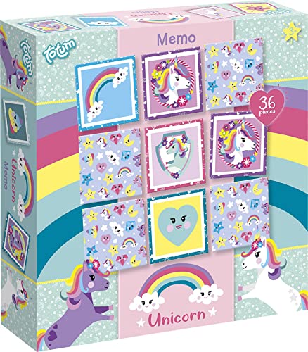 Totum 071520 Memo Spiel: 36 Karten mit Motiven aus der zauberhaften Welt der Einhörner – Unicorn Spieleklassiker für Kinder ab 3 Jahren von Totum