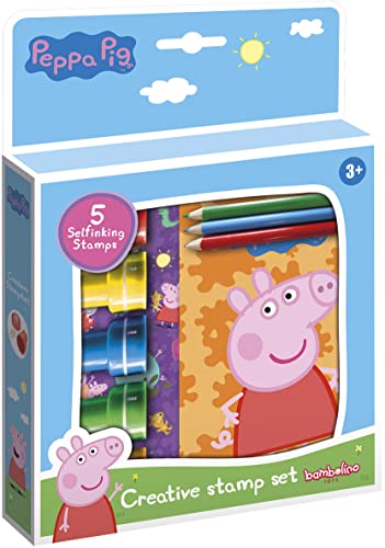 Totum 360242 Pig Stempelset – Kreatives Set aus 5 selbstfärbenden Stempel, Malbüchlein, 3 Buntstiften & Sticker mit Motiven von Peppa Wutz & ihren Freunden von Totum