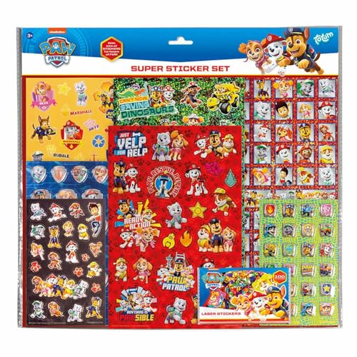 Totum Paw Patrol Super Aufkleber-Set – mit über 300 Aufklebern, einer Tasche mit über 100 Laser-Aufklebern und einigen 2D-Puffy-Aufklebern von Totum