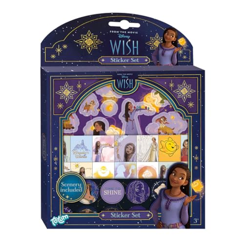 WISH Sticker-Set, über 50 glitzernde Disney Kinderzimmer Aufkleber aus dem Weihnachtsfilm "Wish", ideal als Kinder Geschenk, für Kinder ab 3 Jahren von Totum