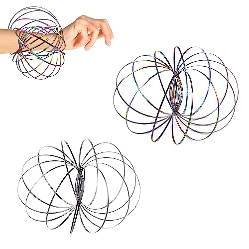 Durchflussringe Spielzeug 3D Arm Feder Magisch Durchflussring Edelstahl Multisensorisch Pädagogisch und Interaktiv Feder Spielzeug,Magic Flow Ringe Interactive Kinetic Armband Spielzeug Geschenke,2Pcs von Toulifly