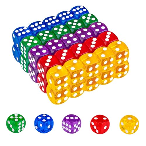 Toulifly Würfel Bunt Set, 30 Stück 12 mm D6 Dice mit Runden Ecken, für Barschach, Mahjong und KTV Würfelspiele Tischspiele, 5 Farben von Toulifly