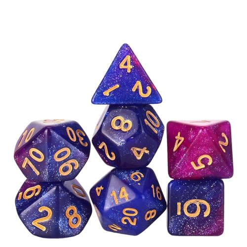 Polyedrische Würfel Set, Polyhedral Dice Set, 7 Stück DND Würfel Set, für RPG Rollenspiele Tischspiele, Dungeon und Dragons, Tischkartenspiele,Halloween- und Weihnachtsspiele(Rot+Blau) von Toulifly