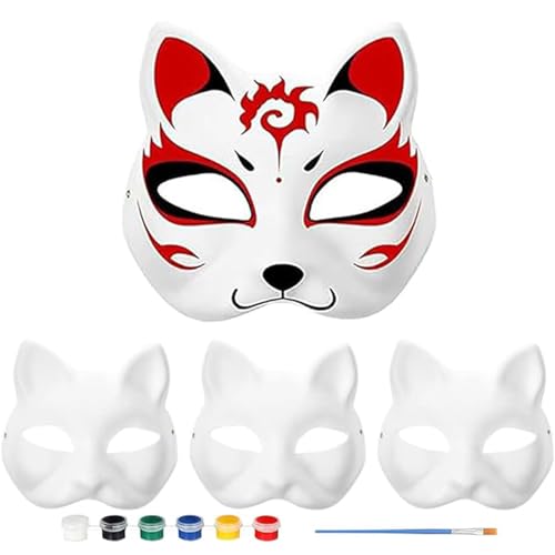 Toulifly Katzenmaske, leere Fuchsmasken, Malbare Katzenmaske, Masken zum Bemalen, 3PCS Handgemalte Cat Maske, Masken zum Basteln DIY Farbe, Selbstgemachte Katzenform, Blanko, Halbgesichtsabdeckung von Toulifly