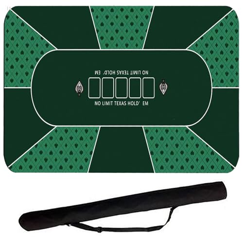 Professionelle Pokermatte, 180 x 90 cm, 10 Spieler, tragbar, Gummi, Texas, Hold'em, Poker-Tischplatten-Layout mit Tragetasche, für Pokerspiele, Blackjack (Grün) von TourKing