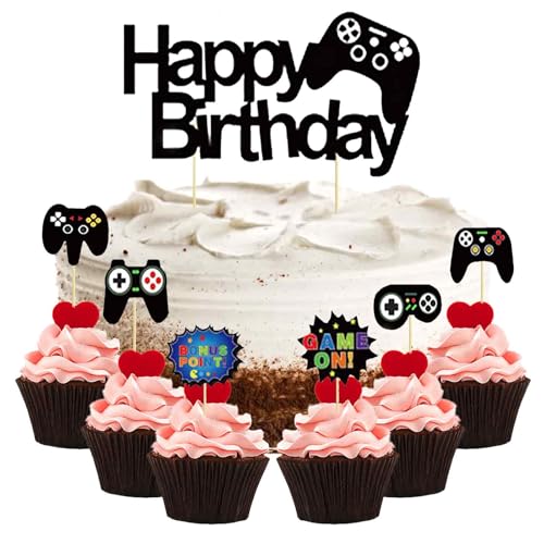 13 Stück Videospiel Tortendeko Geburtstag Junge,Happy Birthday cupcake toppers Videospiel Thema Muffin Dekoration,Spiel Partyzubehör für Jungen Kinder Geburtstag Party Cupcake Dekorationen von Tovbmup