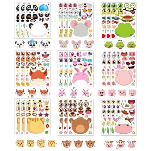 Tovbmup 27 PCS Aufkleber Kinder Sticker Set Make-a-face Sticker,für Mädchen Jungen, Tier Aufkleber Blätter Geburtstag Party Dekorationen Party Supplies, Kinder Bastel Party Dekorationen von Tovbmup