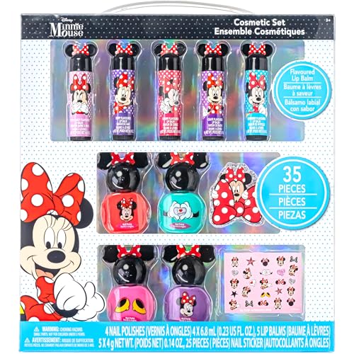 Disney Minnie Mouse - Townley Girl Sparkly Cosmetic Makeup Set für Mädchen mit Lippenbalsam Nagellack Nagelaufkleber -35 Stück | Geburtstagsgeschenk für Mädchen über 3 Jahre von Townley Girl