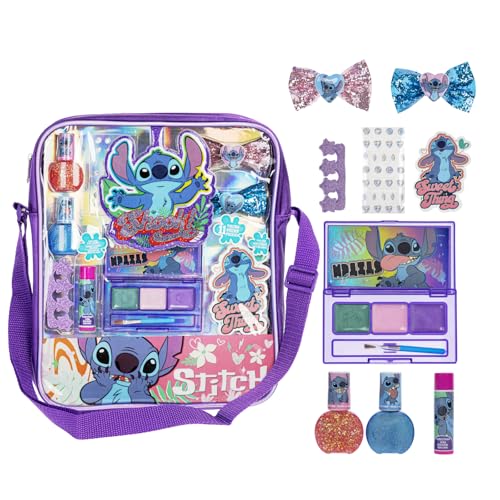 Disney Stitch Mit Make-up gefüllte Schultertasche mit Lipgloss, Nagellack, Haarschleife und mehr! Für Mädchen, ideal für Kinder ab 3 Jahren, perfekt für Partys und Makeovers von Townley Girl