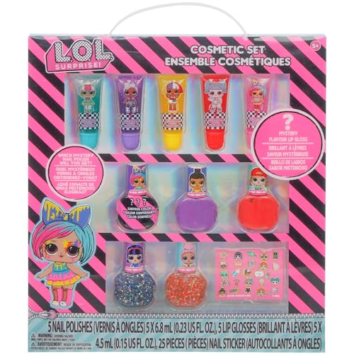 L.O.L Surprise! Townley Girl 11-teiliges funkelndes Kosmetik-Make-up-Set für Kinder mit 5 Lipgloss, 5 Nagellacken und Nagelstickern für Mädchen, Tweens, ab 3 Jahren, perfekt für Partys, Makeovers von Townley Girl