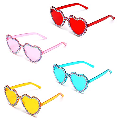 Towviy 4 Stück Herz Brille, 4 Farbe Party Sonnenbrille Retro Party Herz Sonnenbrille Lustige herz Kristall Brille für Fasching Fasching Geburtstagsfeier Karneval von Towviy