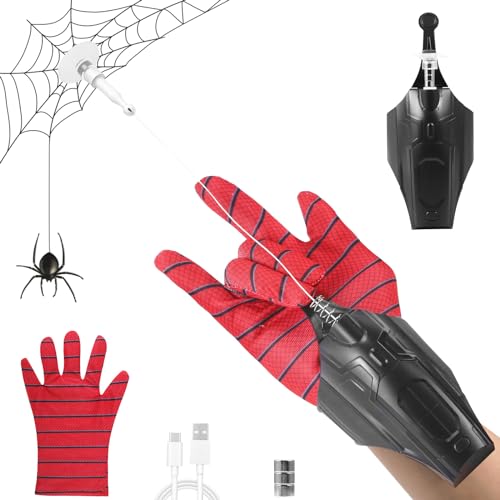 Towwoo Spider Web Shooter, Launcher Handschuh Spiderman Cosplay Handschuh 2,5m Launcher Handgelenk Spielzeug Set Elektrischer Automatische Kabelwicklung, Leuchtend von Towwoo