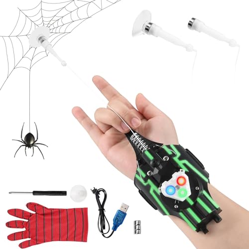 Towwoo Spider Web Shooter, Launcher Handschuh Spiderman Cosplay Handschuh 3m Launcher Handgelenk Spielzeug Set Elektrischer Automatische Kabelwicklung (Leuchtend) von Towwoo