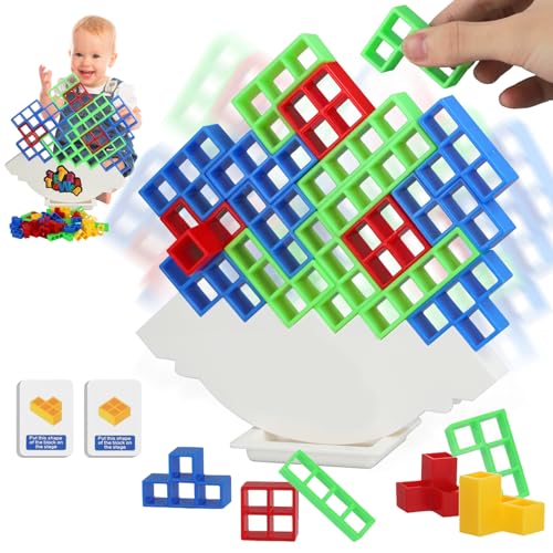 Towwoo Tetra Tower Spiel, 48PCS Tetris Balance Spielzeug Tower Game, Schaukelstapel Hoch Kinder, Kreatives Stapelspiel Spielzeug, Geschenke für Jungen Mädchen ab 5 6 7 8+ von Towwoo