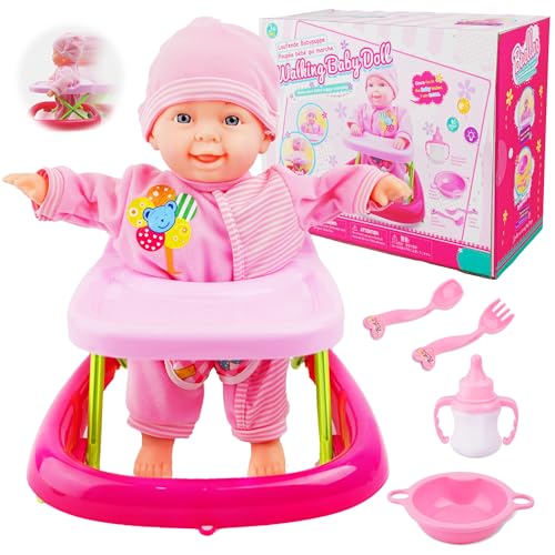 Puppen und Lauflernset, lernt laufen Babypuppen, weicher Körper, bewegliche und Lauffunktion Puppe, Babypuppe mit Lauflernwagen und Zubehör, Spielzeuggeschenke für Kleinkinder ab 2, 3, 4 5 Jahren von Toy Choi's