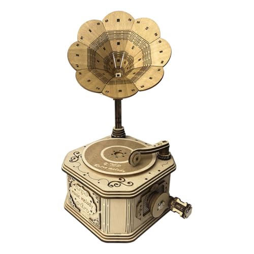 ToyGhillied 3D Holz Vintage Gramophone Spieldose Puzzle - DIY Modell Kit Retro Wohnkultur und einzigartiges Geschenk für Musikliebhaber (100+ Teile) von ToyGhillied