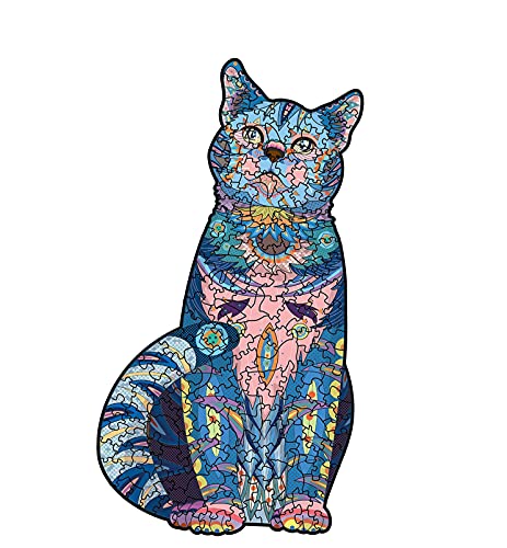 ToyHero Einzigartige Puzzles in Unregelmäßiger Blaue Katze, Holzpuzzles in Tierform 200 Teile, Stille Zeit Begleiter Geduld Bildung Puzzle Familienspielsammlung, 7.68 x 13.78 Zoll von Toy Hero