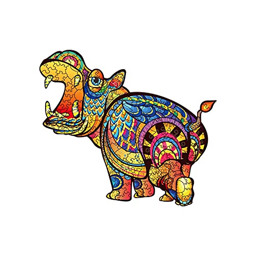 ToyHero Schöne Hippo-Form-Holzpuzzles, Einzigartige unregelmäßige Tierform-Puzzles, Fordere versteckte Muster heraus Geduld Erziehungspuzzles, 300 Teile 13,27X14,96 Zoll von ToyHero