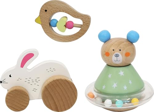 ToyToyToy 3 teiliges Activity Baby Spielzeug aus Holz Feinmotorik Holzspielzeug in Geschenkbox von ToyToyToy