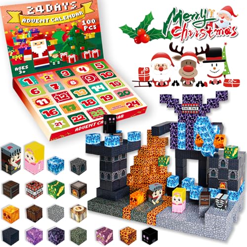 Adventskalender 2024 kinder Magnetische Bausteine Magnetic Building Blocks Baue Dunkel Burg 24 Überraschungen Weihnachten steht vor der Tür Spielzeug ab 4 5 6 7 8 9 10 Jungen von ToyUnited