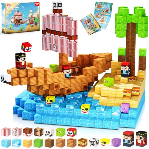 ToyUnited Magnetische Bausteine Magnetbausteine 100 Teile - Piratenschiff mit Schätzen | Abenteuer auf hoher See | Magnetic Building Blocks als Ostergeschenk ab 4 Jahren von ToyUnited