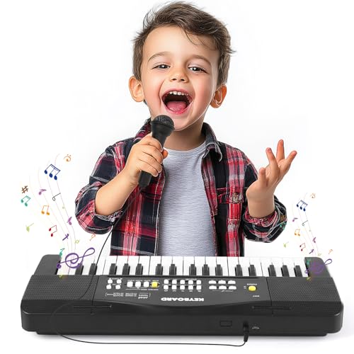 Keyboard Kinder ab 3 4 5 6 Jahre mit Mikrofon, Klavier Kinder 37 Tasten Multifunktions, Tragbare Kinderklavier Musikinstrumente Musikspielzeug für Jungen Mädchen Anfänger von Toybloomer