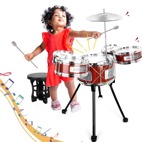 Schlagzeug Kinder Trommel Set, Musik Kinderschlagzeug Musikinstrumente Set, Jazz Rock Drum Set, Baby Percussion Lernspielzeug Schlagzeug Geschenk für Kleinkinder 1 2 3 4 5 6+ Jahr Jungen Mädchen von Toybloomer