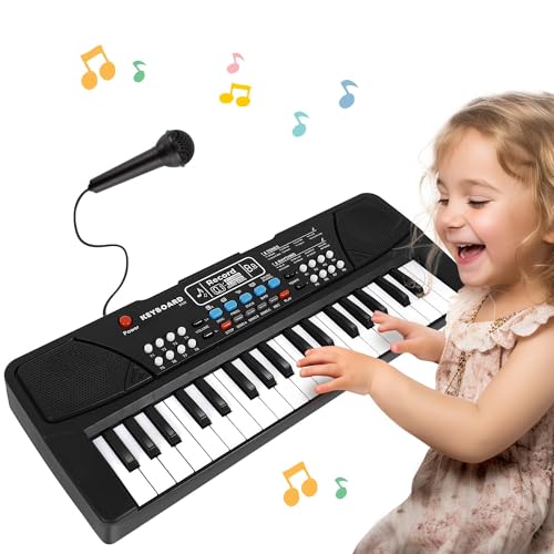 Toybloomer Klavier Keyboard Kinder, 37 Tasten Elektronische Musik Klavier Piano, Tragbare Kinder Musikinstrumente Geburtstag Lernspielzeug für 3 4 5 6 7 Jahre Jungen Mädchen Anfänger (Schwarz) von Toybloomer